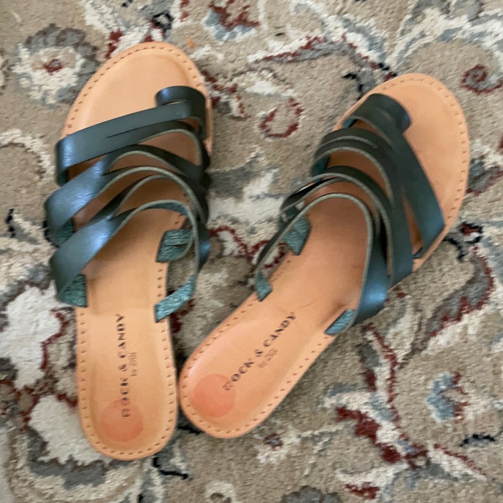 Dark Green Sandals - leather